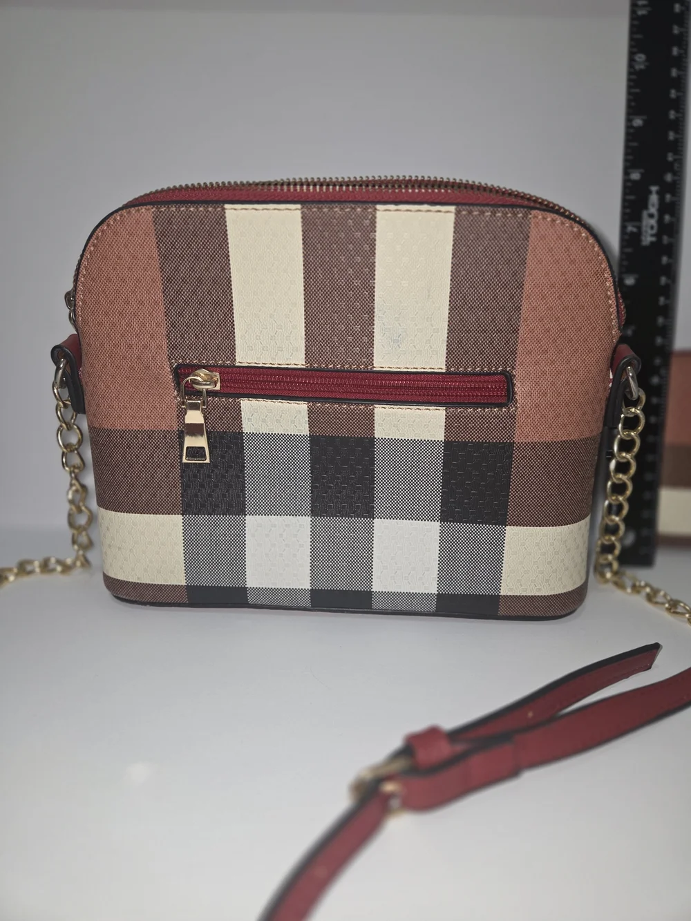 Striped Crossbody Bag and Wallet Set - Red, Brown, Cream